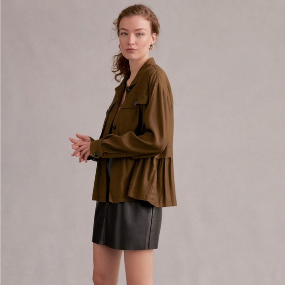 Maeve Flounced Utility Shirt Jacket - Picture 2 of 7